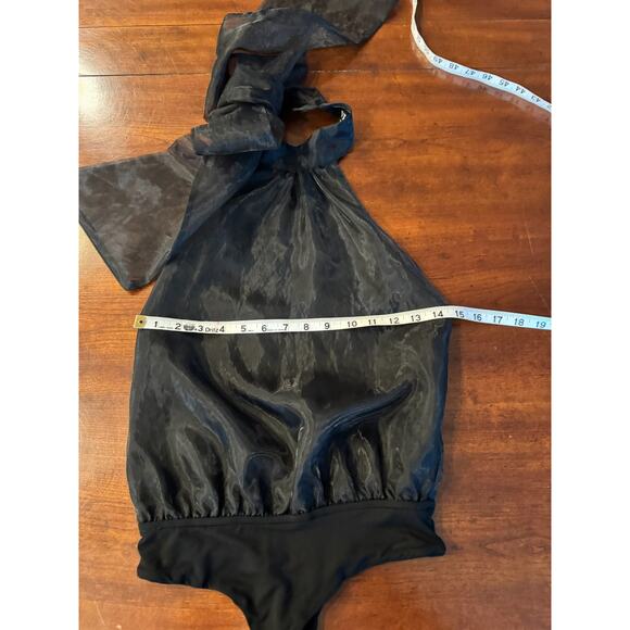 VICI Collection Bodysuit Sz XS Black Organza Halter Backless Tie-Neck Thong - Picture 11 of 12